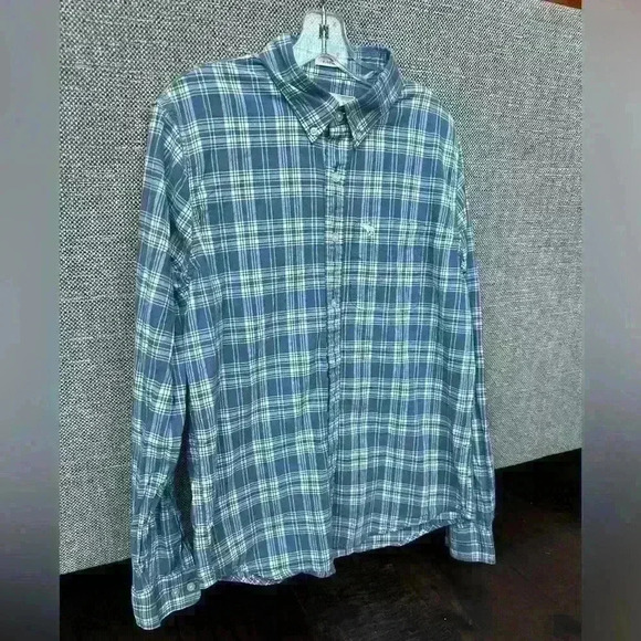 Abercrombie & Fitch Button Plaid Shirt Men's Medium Muscle Fit Blue Stripe XL - Picture 2 of 5
